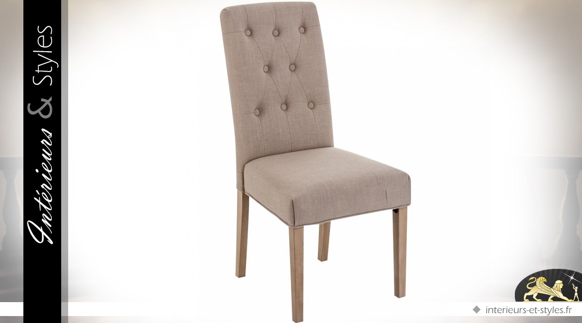 Chaise élégante CASTLE beige tissu lin style campagnard avec poign?e confort