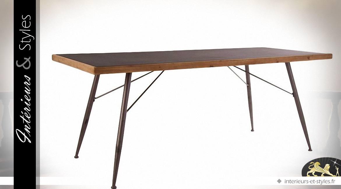 Table de salle à manger vintage en bois et métal 180 cm | Intérieurs