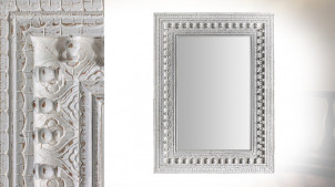 Miroir mural Blanc aspect vieilli en Bois ajouré D 90 cm - Miroirs
